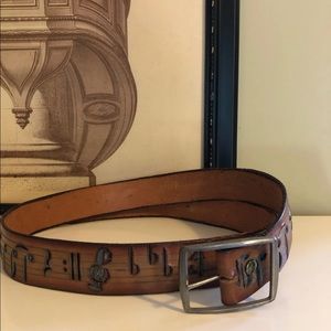 Mens Handcrafted music note leather belt